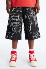 Baggy Jackson Fray Denim Short - Black Wash