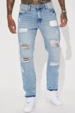 The Individual Ripped Straight Jeans - Medium Blue Wash