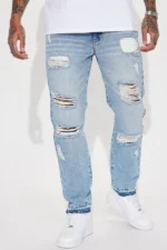 The Individual Ripped Straight Jeans - Medium Blue Wash - Image 2