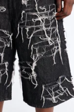 Baggy Jackson Fray Denim Short - Black Wash - Image 5