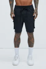 Catch Up Nylon Cargo Shorts - Black - Image 5