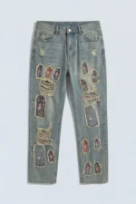 Relaxed Straight Holy Windows Patched Distressed Jean - Vintage Blue Wash