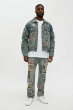 Relaxed Straight Holy Windows Patched Distressed Jean - Vintage Blue Wash - Image 3