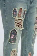Relaxed Straight Holy Windows Patched Distressed Jean - Vintage Blue Wash - Image 8