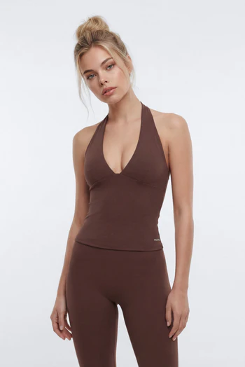 ProStretch™ V Neck Sports Halter Top - Brown
